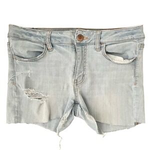 American Eagle‎ Denim Shorts Size 8 Distressed Rips Light Wash Casual